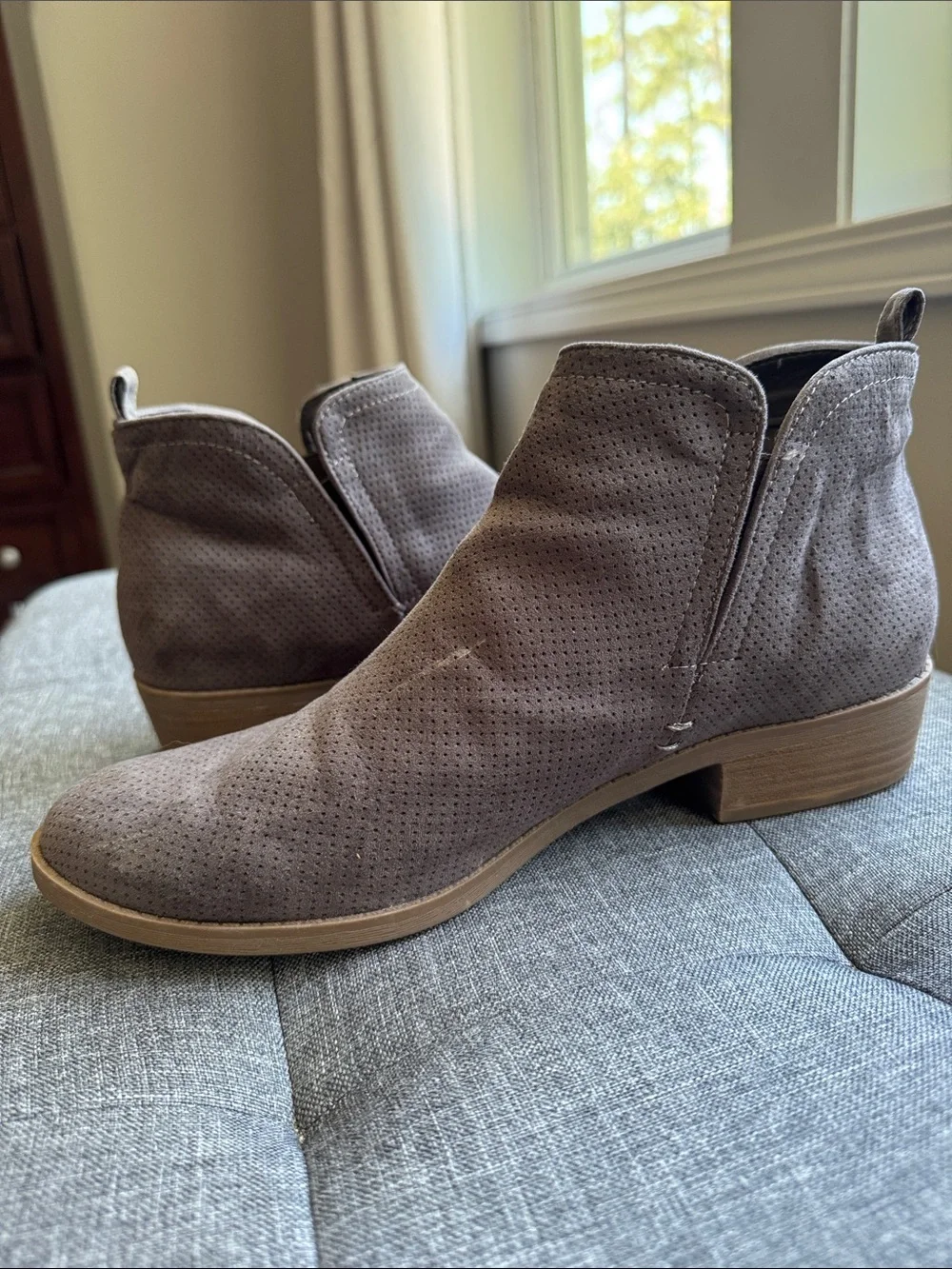 Universal Thread Gray Suede Perforated Ankle Booties